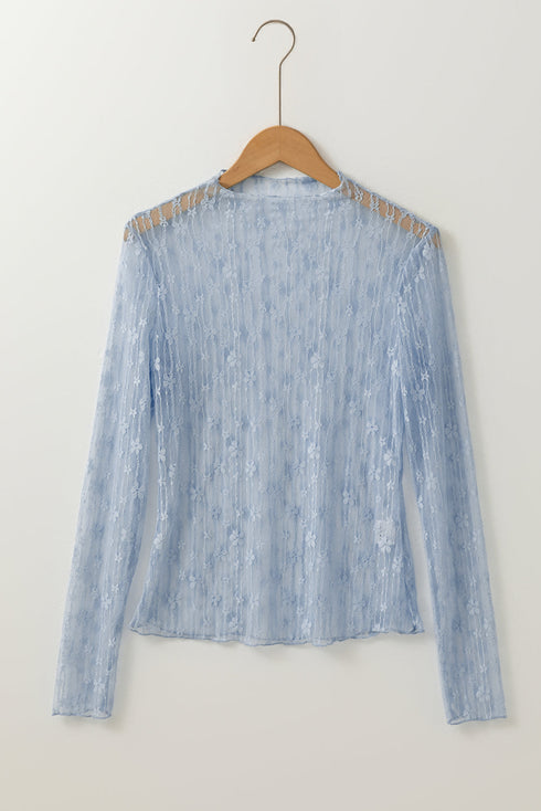 Sheer Floral Lace Long Sleeve Slim Fit Top
